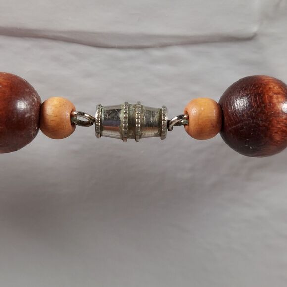 Vtg Hand Painted Wood Face Charm Necklace Southwest Tribal Mask Boho Bead Dangle - Picture 15 of 16